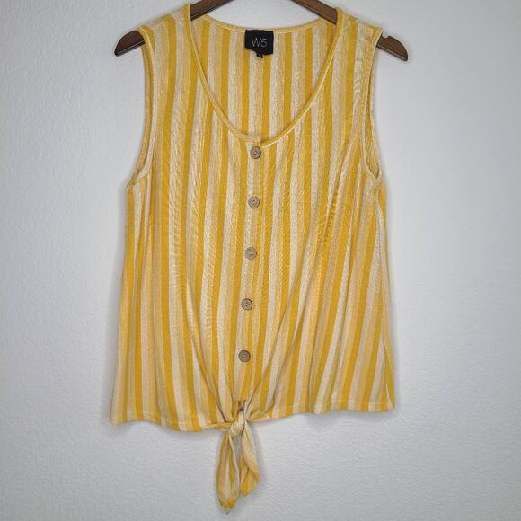 W5 Yellow Striped Tie Hem Tank Top Large Button Front - Picture 1 of 7